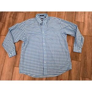 Overton Mens XXL Blue Gingham Check Button Down Shirt 100% Cotton Wrinkle Free